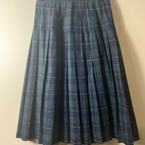 Vintage Wool Blend Pleated Green Scottish Tartan Plaid Skirt 6P Dark Academia - Picture 10 of 11
